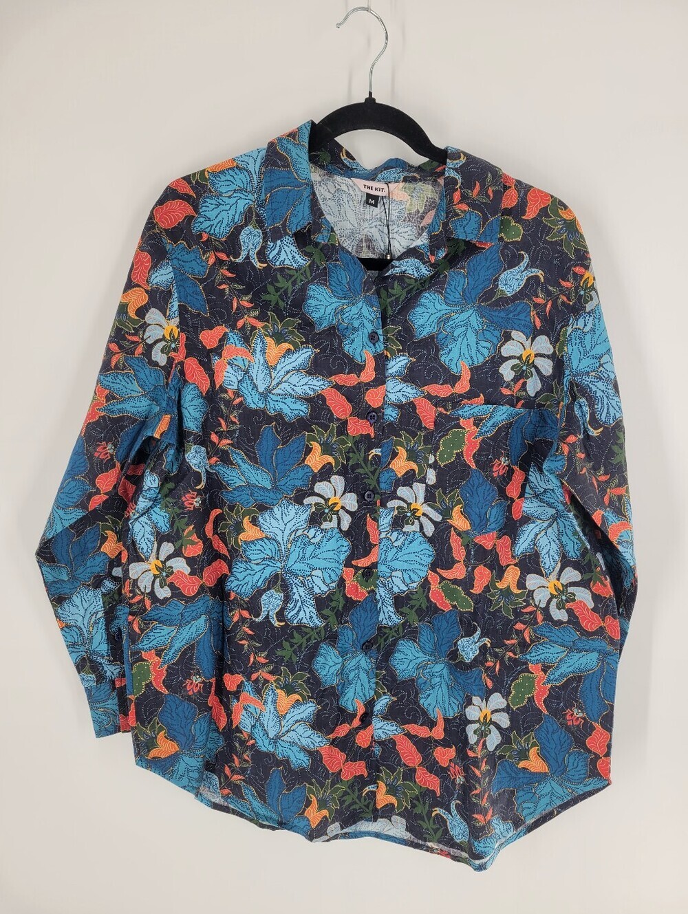 The Kit. Blue w/ Orange Floral Button Down Long Sleeve Zoe‎ Shirt new Size M